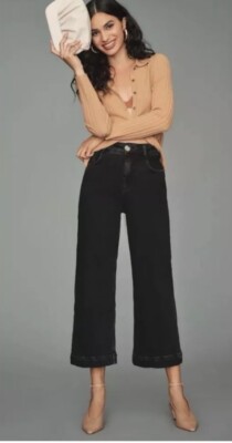 PILCRO Anthropologie The Skipper Black  High Rise Crop Wide Leg Jeans Size 32