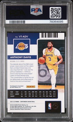 2021 PANINI ANTHONY DAVIS VET.SN.TKT.AU-THE FINALS PSA 8 /AUTO 10 