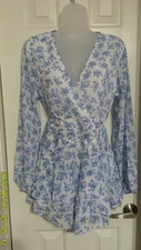 romper womens Large  new one piece blue and white 