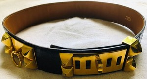 HERMES Paris Wide Brown Leather/Croc Collier De Chien Women’s Waist Belt Size 75