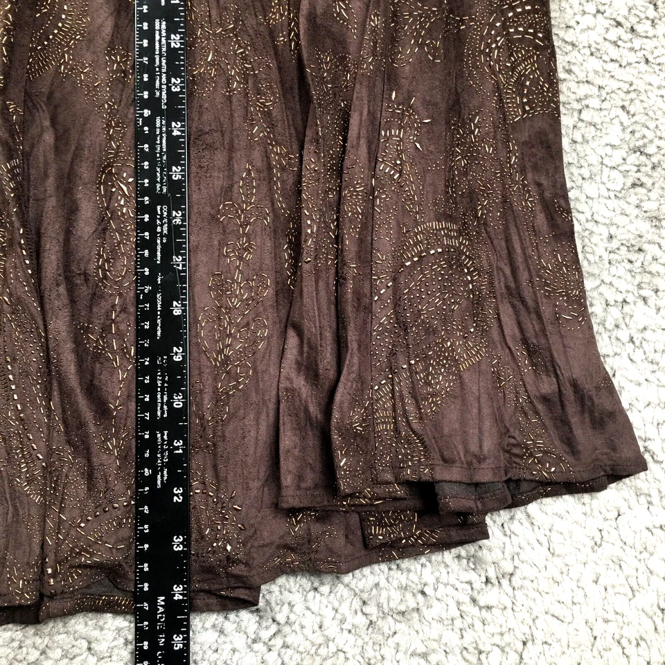 Chico's Womens Skirt Sz 1 US M Brown Paisley Beaded Lined Side Zip - Image 3 of 4