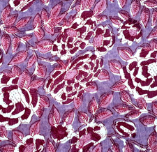 Purple Indian Block Print By the Yard Floral Fabric for Sewing Dressmaking
