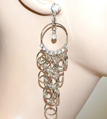 Orecchini Lunghi A Goccia In Acciaio Inox Con Strass - Anallergici Per Donne, Colore Argento - 2