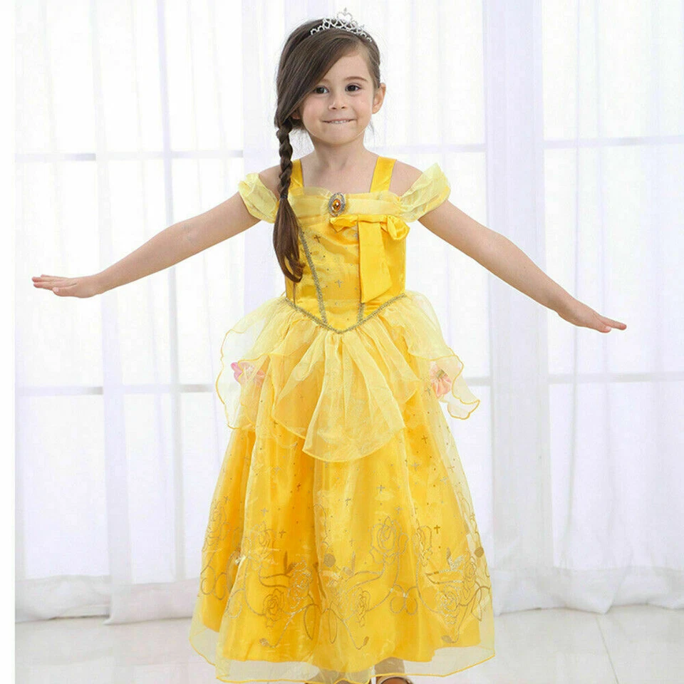 Kids Girls Belle Princess Fancy Dress Up Birthday Party Cosplay Dresses Costume - Image 3 of 4