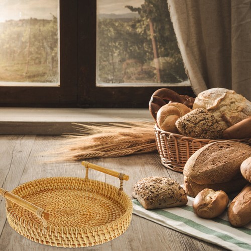 Rattan Fruit Bowl Bread Basket for Table Small with Handle Baskets Serving