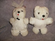 NEW WHITE 5" PLUSH TEDDY BEAR BRIDE  GROOM WITH SILK VEST GOLD HANGING LOOP C
