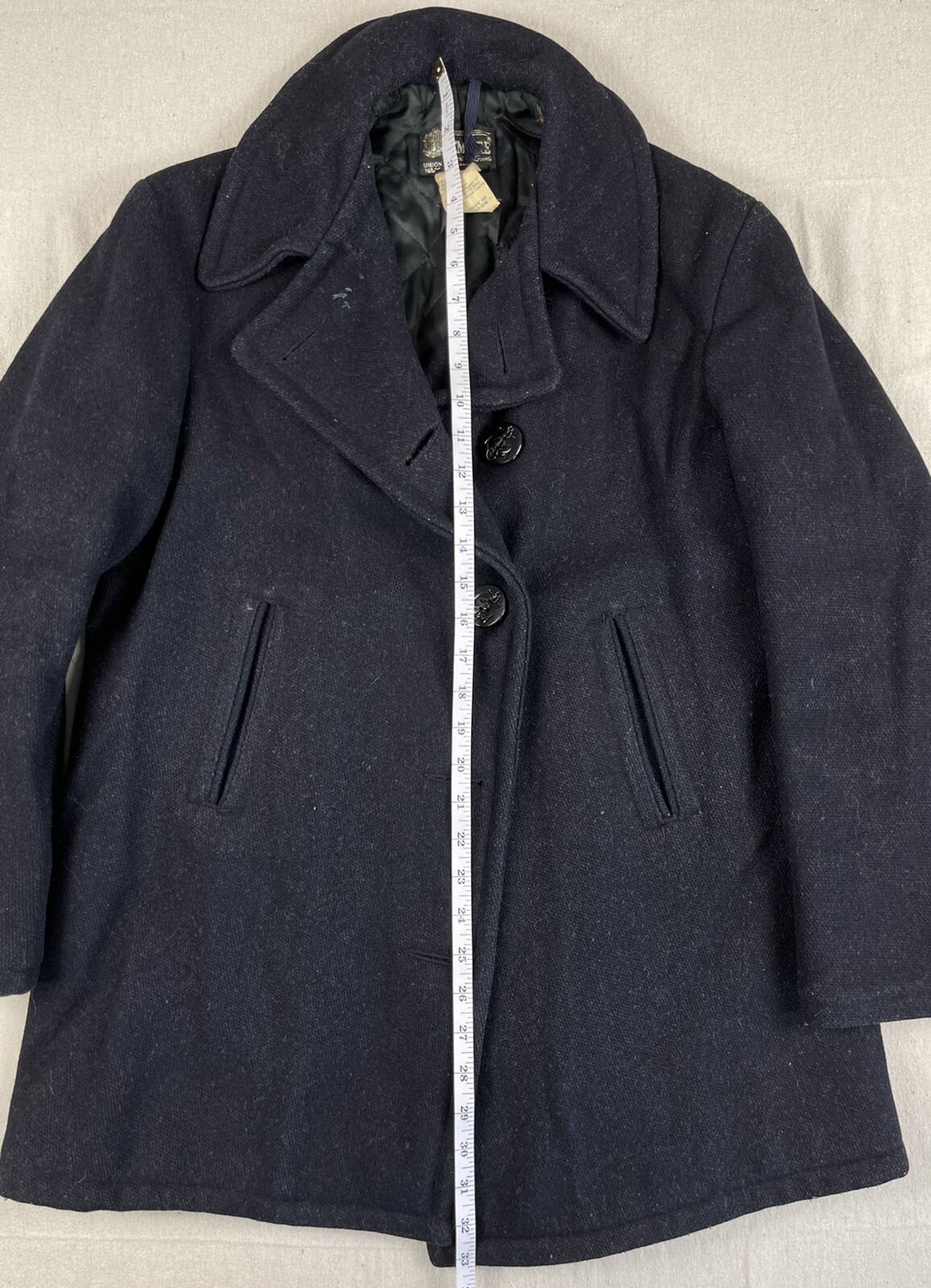 Vintage 60s 70s Empire Union Made Navy Wool Pea Coat Jacket Quilted Mens 36 Rare image 9