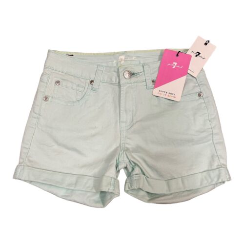 7 For All Mankind Roll Cuff Shorts Mint Green Girls Size 12 NWT New with Tags