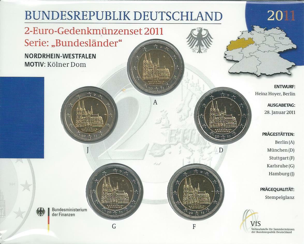 Deutschland 2 Euro Gedenkm nzensatz 2011 Nordrhein Westfalen K lner deutschland-2-euro-gedenkm-nzensatz-2011-nordrhein-westfalen-k-lner