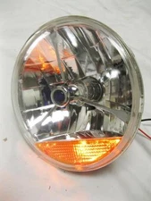 Street Hot Rat Rod 7" Tri Bar Blue Dot H4 Headlight w/ Amber Turn Signal 12v