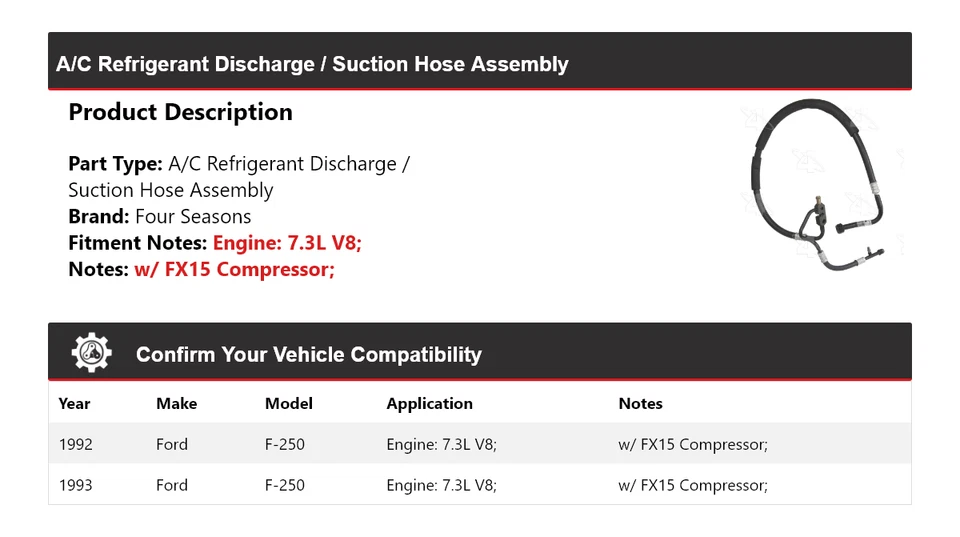 Conjunto de manguera de succión/descarga de refrigerante de CA para Ford F-250 1992-1993 4 estaciones Foto 2 de 4