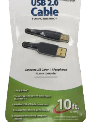 TriQuest USB 2.0 Cable 10 FT For PC/Windows & Mac OS New in Original Package