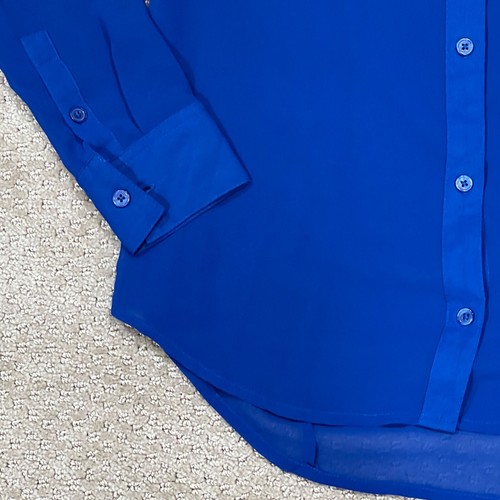 Camicia blusa ROCK & REPUBLIC Royal BLU vestibilità slim VELATA tasche superiori XS S $69 - Foto 4 di 7