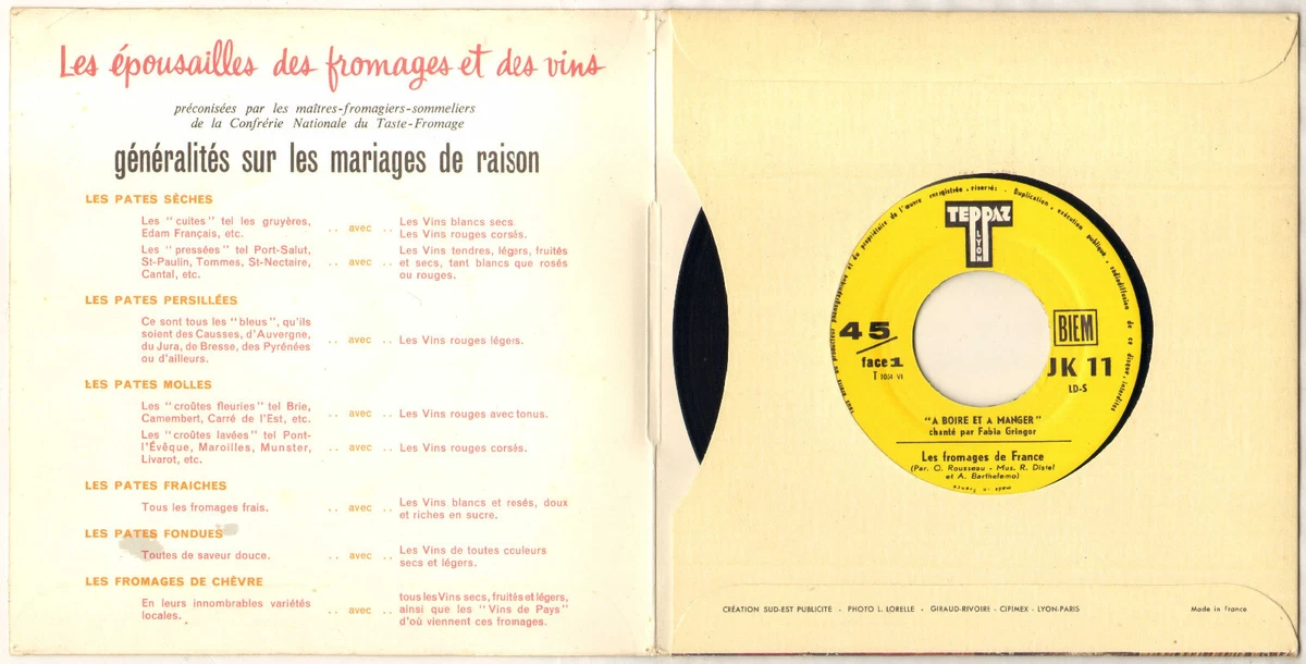 FABIA GRINGOR "CHANSONS A BOIRE ET A MANGER" SP 1958 TEPPAZ JK 11