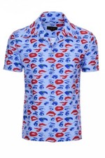 Mens 60s Mod Pop Art Shirt Red Baby Blue Retro Camp Collar - USA Made