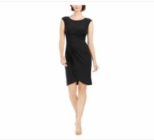 Jessica Howard Womens Petite Black Cap Sleeve CowlNeck  Sheath night party Dress