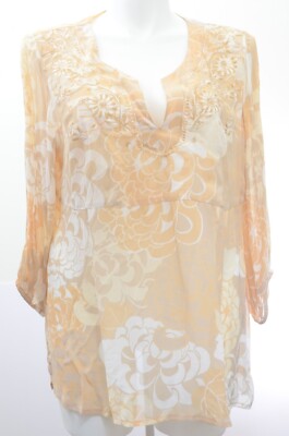 Avenue PLUS Size 18/20 Embroidered Caftan Tunic Top 3/4 Sleeve Blouse Whimsy