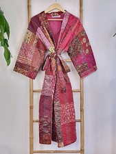 Pink Patchwork Kantha Jacket, Soft Silk Kantha Jacket, Cotton Bath Robe Kimono