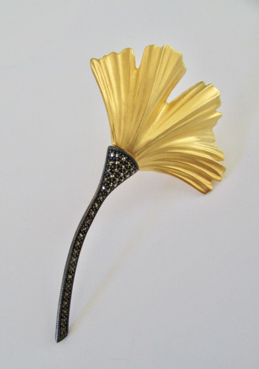 VTG Judith Jack Gold Plated Marcasite Gingko Leaf Pin Brooch VTG Judith Jack Gold Plated Marcasite Gingko Leaf Pin Brooch