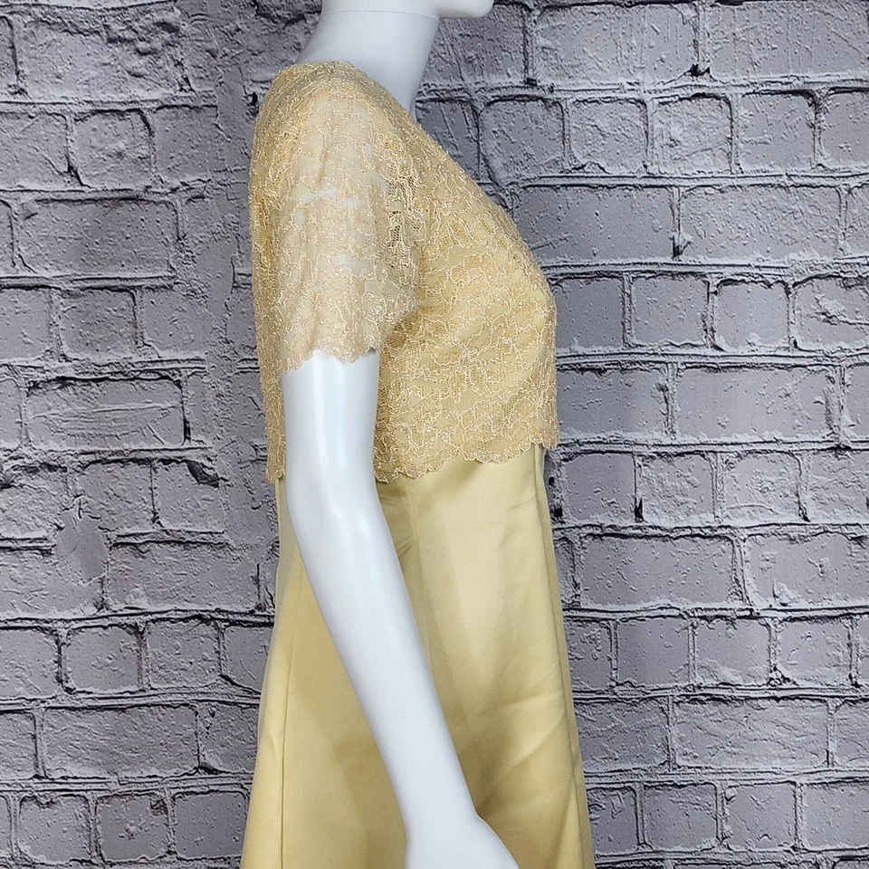 Vestido de Dama de Honor Bari Jay Vintage Dorado con Encaje, Para Mujer 11-12 Foto 3 de 4