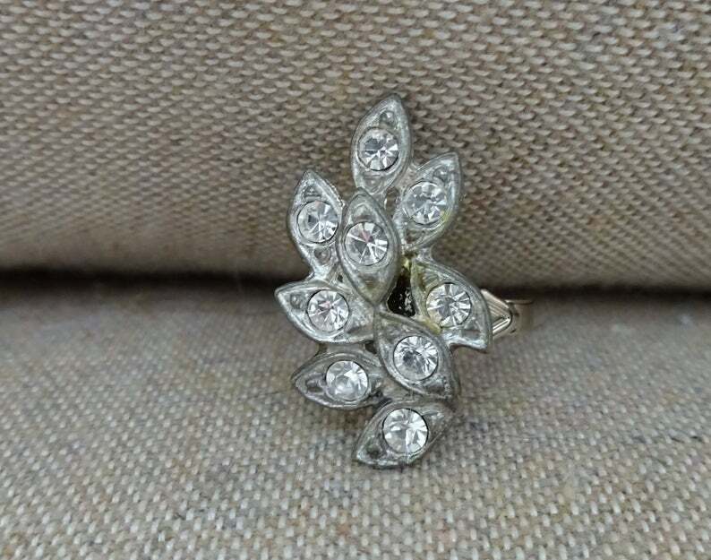 Vintage Rhinestone Pot Metal Garland Ring - Upcycled Rhinestone Pot Metal Ring