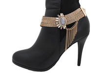 Women Gold Mesh Metal Chain Western Boot Bracelet Shoe Ethnic Sun Flower Charm