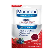 Mucinex Instasoothe Sugar Free Cough Drops Mixed Berry 40 CT EXP 1/26
