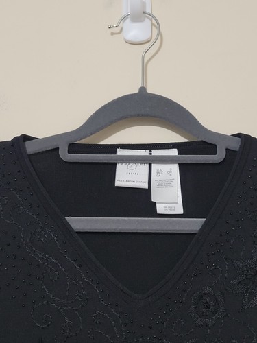 Emma James Womens Top Size S PETITE Black Embroidered Bead Bling Stretch NWT - Picture 2 of 10