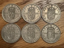 Lot of 6 Different United Kingdom 1 Shilling (Scottish Shield) Coins, 1953-1963