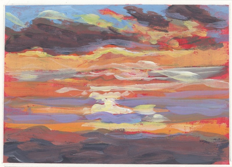 ACEO Original Sunset with Clouds Sky 3.5 x 2.5 acrylic by Sharon Guy