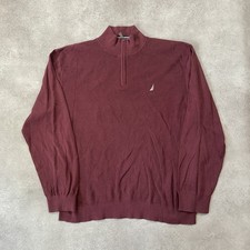 Nautica Sweatshirt Mens 3XL  Quarter Zip Knit Pullover Jumper, Burgundy Red