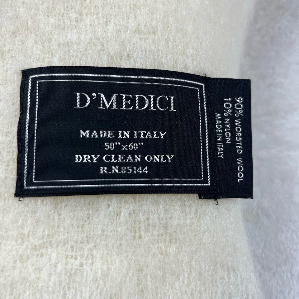 Manta de lana D'MEDICI Worsted 50x60 blanco roto flecos lujo hecha en Italia Foto 3 de 4
