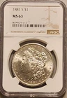 1881-S Morgan Silver Dollar NGC MS63 Brilliant Uncirculated BU Blast White