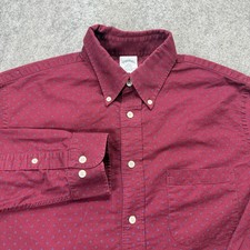 Brooks Brothers Oxford Shirt Men L Red Geometric Print Regent Fit OCBD AOP