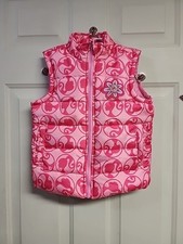 Barbie Girls Pink Puffer Vest Silhouette Logo Print Zip Up Floral Size 6/6X New