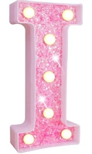 Pink Light Up Letters, Glitter Alphabet Letter Sign Pink LED Marquee letter I