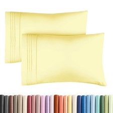 2 Queen Size Pillow Covers, Luxury Hotel Softness, Stain Resistant, Yellow