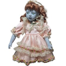 Haunted Doll Creepy Gothic Blue Skin Red Hair Lace Dress Possessed Porcelain