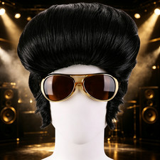 Mens 1950s Rock and Roll Pompadour Wig Black Cosplay Halloween Costume Prop