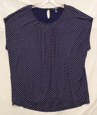 Chaps Scoop-Neck Flowy Blue Tunic Cap Sleeve Boho Peasant Blouse Women's Plus 2X