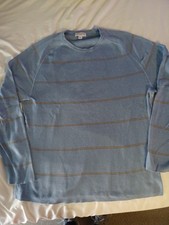 Banana Republic mens cotton lightweight blue brown striped crew neck sweater
