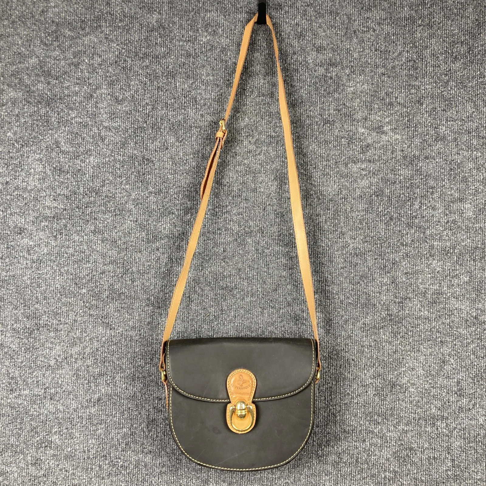Le Perroquet Black Paris French Black Leather Adjustable Strap Purse Bag