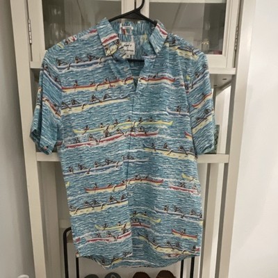 Reyn Spooner Art of Eddy Y Tailored Shirt M Blue Graphic Print Short Sleeve