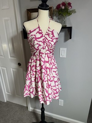 Day + Moon Halter Dress With Bold Pink & White Print Size Medium