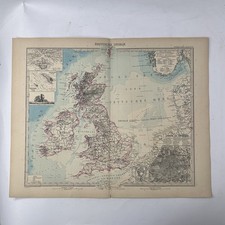 Mappa Isole Britanniche Londra Irlanda Stieler Atlas 1891 originale