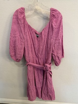 Eloquii Elements 22 Plus Pink Eyelet Fit & Flare V-Neck Puff Knee Dress