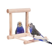 Bird Toy Cage Swing Chewing Wooden Mirror for Parrot Parakeet Cockatiel Conure