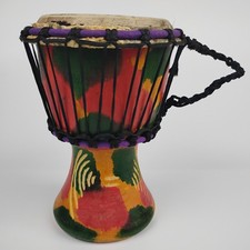Hand Painted Djembe Drum 7" African Style Wood Percussion Hand Drum Purple Trim