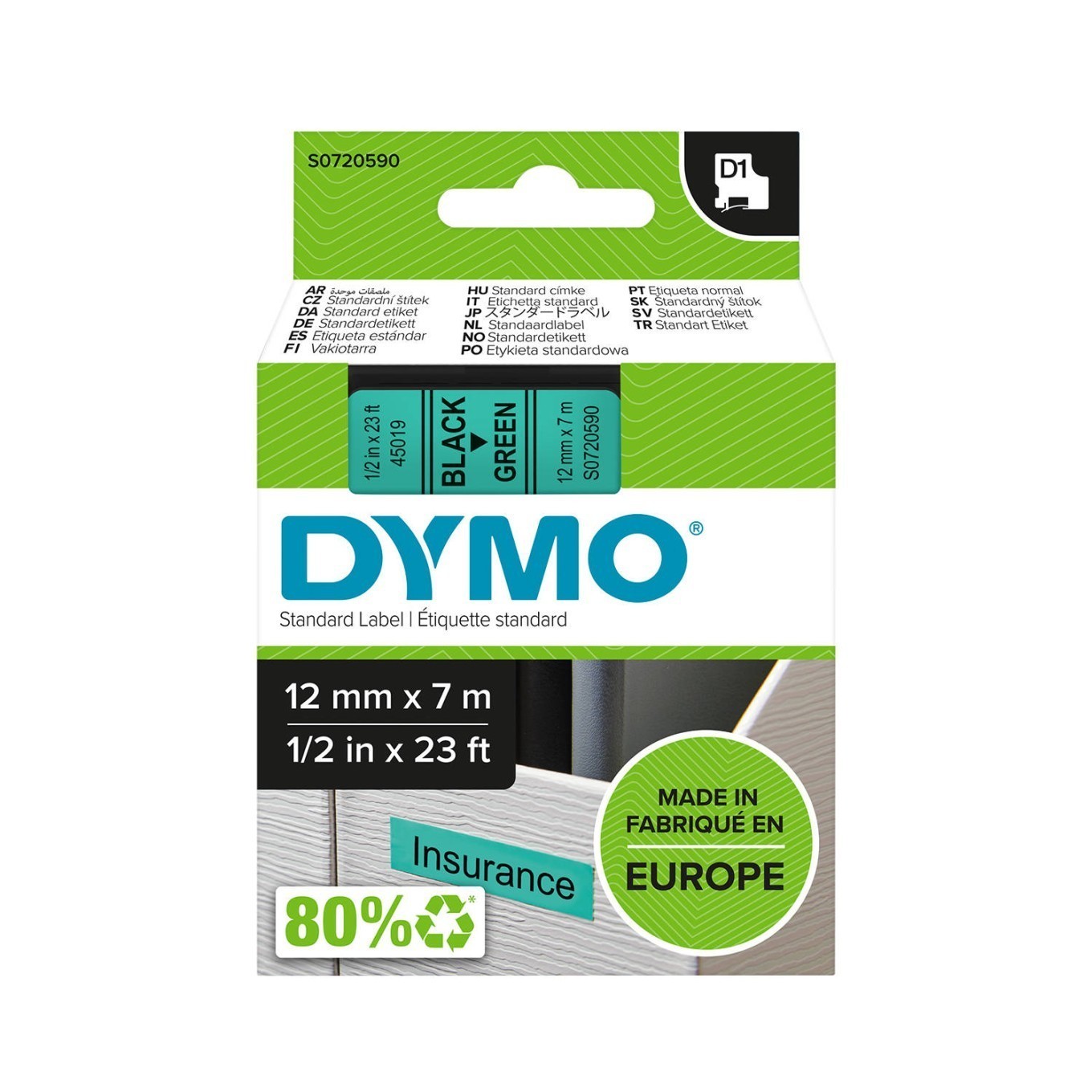 Dymo Schwarz/Grün Original 45019 / S0720590 Directlabel-Etiketten - Image 3