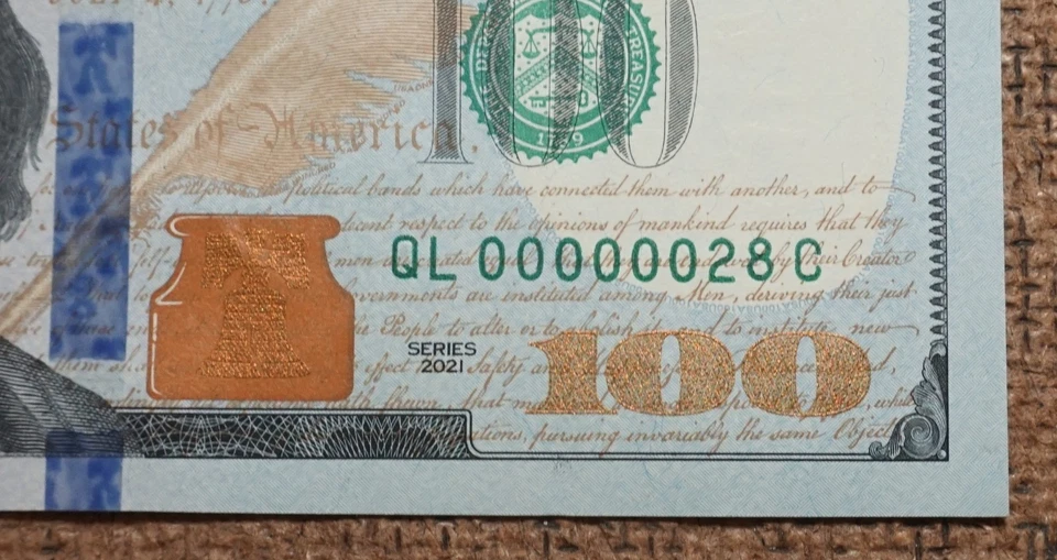 2021 $100 BILL US FEDERAL RESERVE NOTE BIRTHDAY LOW SERIAL NUMBER 00000028 UNC' - Image 2 of 3
